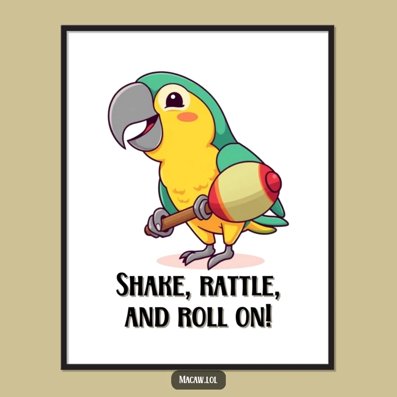 Free Printable Wall Art: Funny Macaw Shakes Maraca, Hilarious Downloadable Decor for Your Home