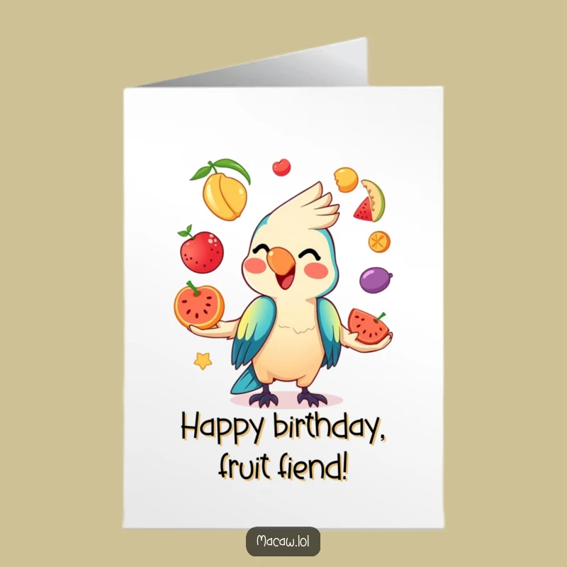 Free Printable Birthday Card Funny: Macaw Juggling Fruit, Downloadable Gift!