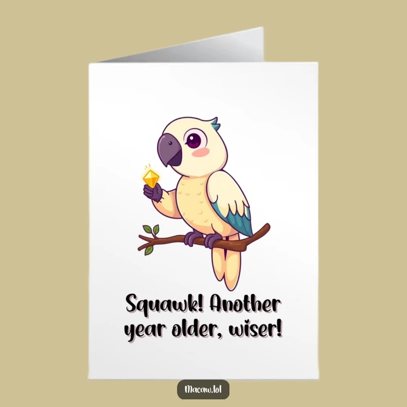 Free Printable Birthday Card: Funny Macaw Treasure Hunter - Downloadable Gift