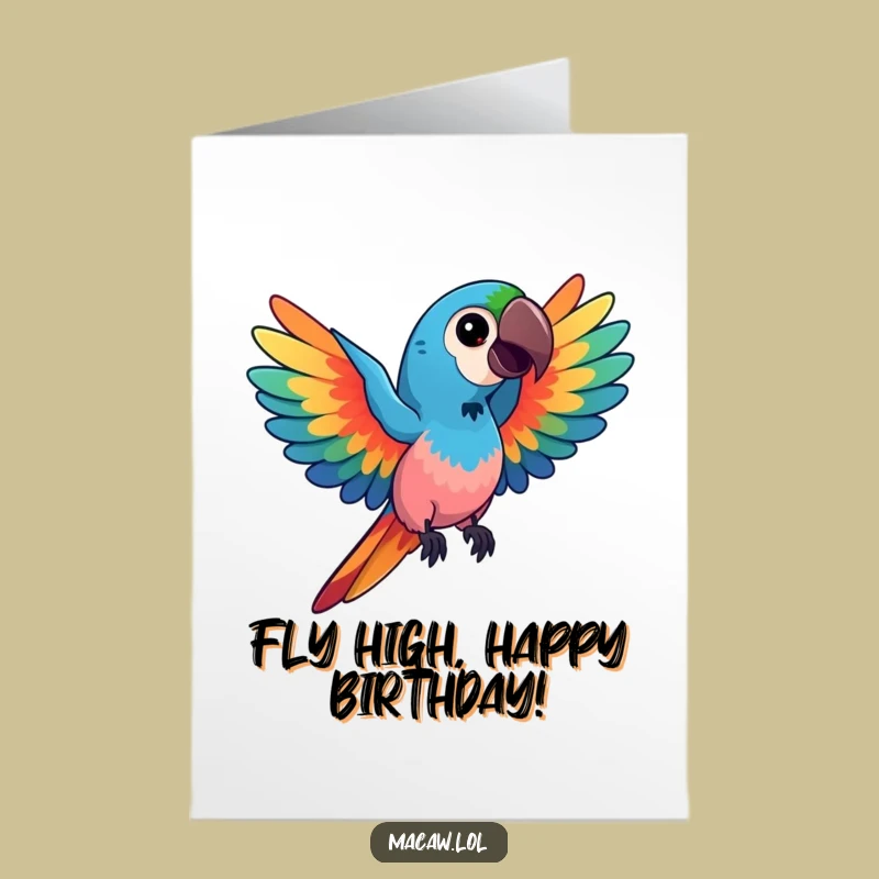 Free Printable Birthday Card: Kawaii Macaw Vibrant Wings Funny Downloadable Gift