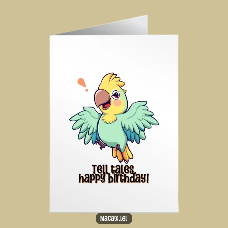 Free Printable Storytelling Macaw Birthday Card: Funny Wing Movements Downloadable Gift