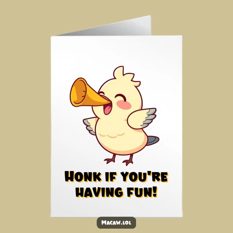 Free Printable Birthday Card: Joyful Bird Honks Horn for a Fun Downloadable Gift