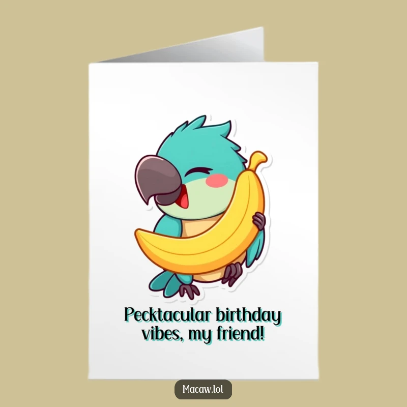 Free Printable Birthday Card: Funny Macaw Winking & Balancing Banana, Downloadable Gift!