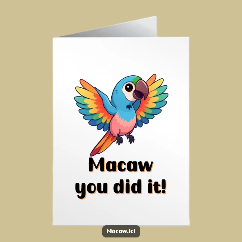 Free Printable Congrats Card: Kawaii Macaw Vibrant Wings Funny Downloadable Gift