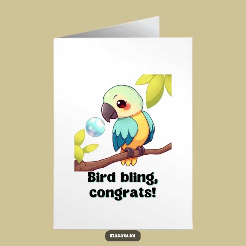 Free Printable Congrats Card: Macaw Finds Shiny Object Funny Downloadable Gift