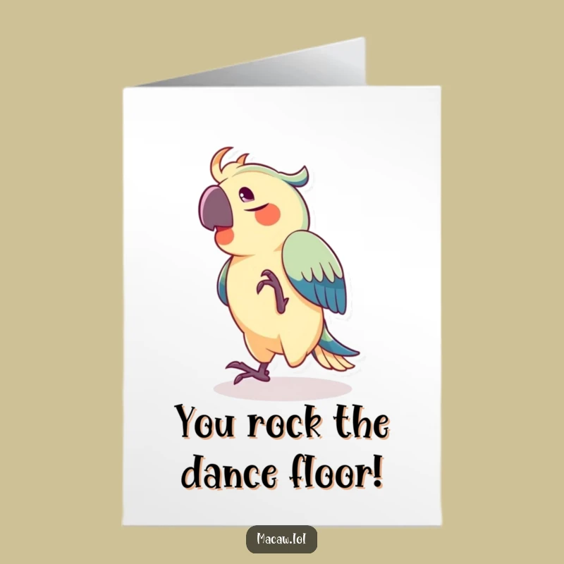 Free Printable Dancing Macaw Congratulations Card: Joyful Bird Taps Foot for Your Big Win