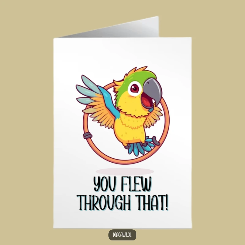Free Printable Congrats Card: Funny Ruffled Macaw Hoop Jump Gift