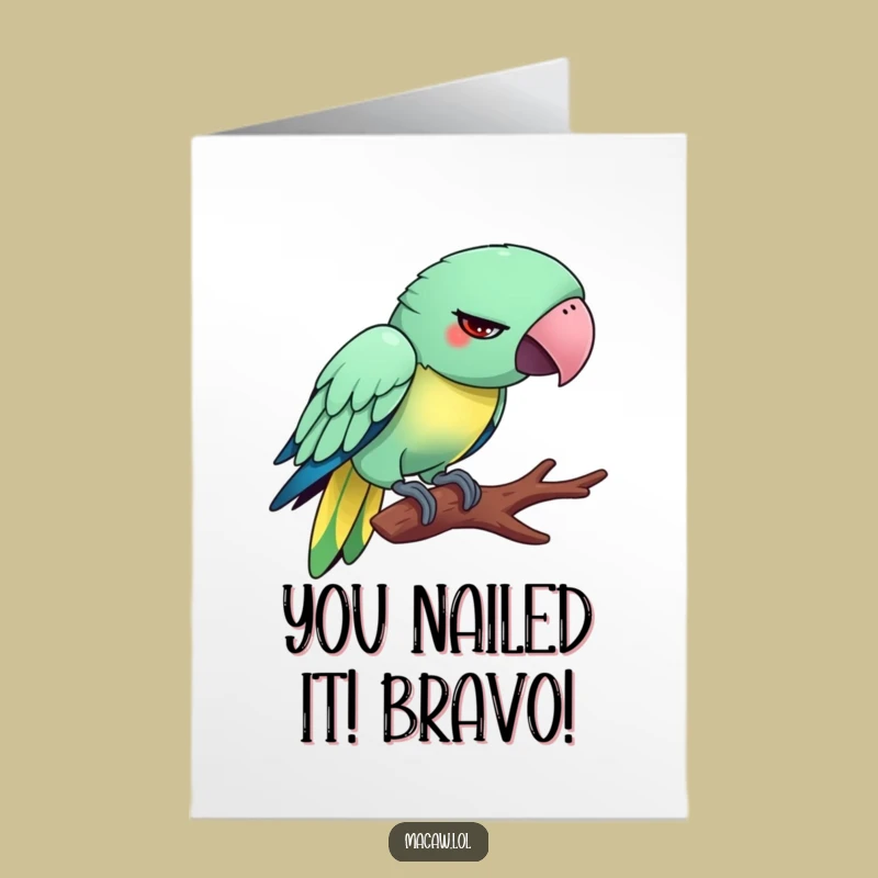 Free Printable Congrats Card: Funny Tiptoeing Macaw Downloadable Gift