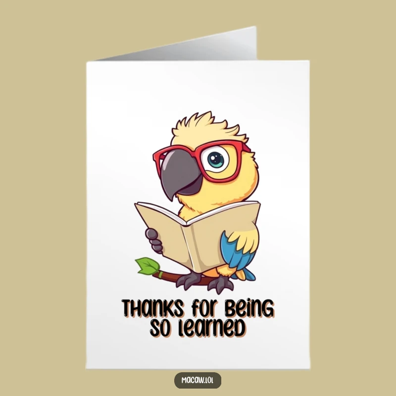 Free Printable Macaw Reading Thank You Card: Funny Bird Downloadable Gift