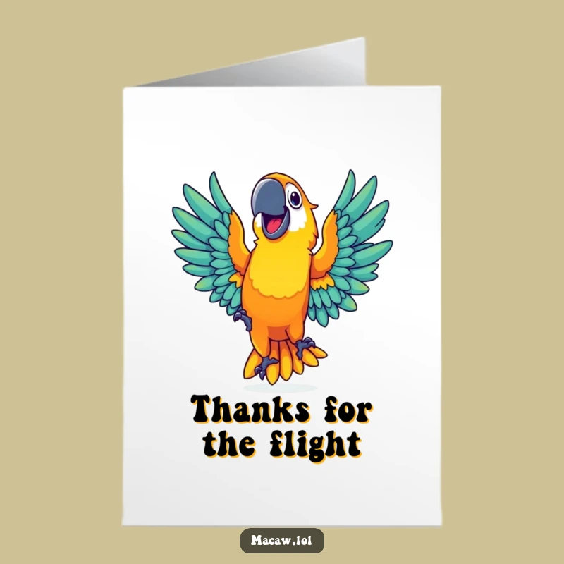 Free Printable Thank You Card: Dancing Macaw - Downloadable Colorful Thanks