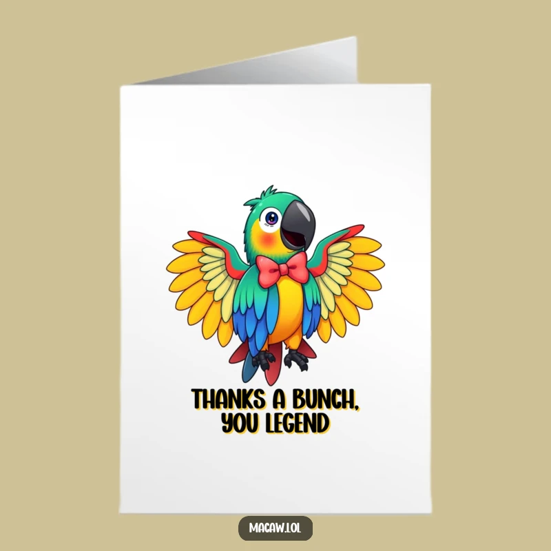 Free Printable Thank You Card: Flamboyant Macaw Bow Expressing Gratitude Humorously