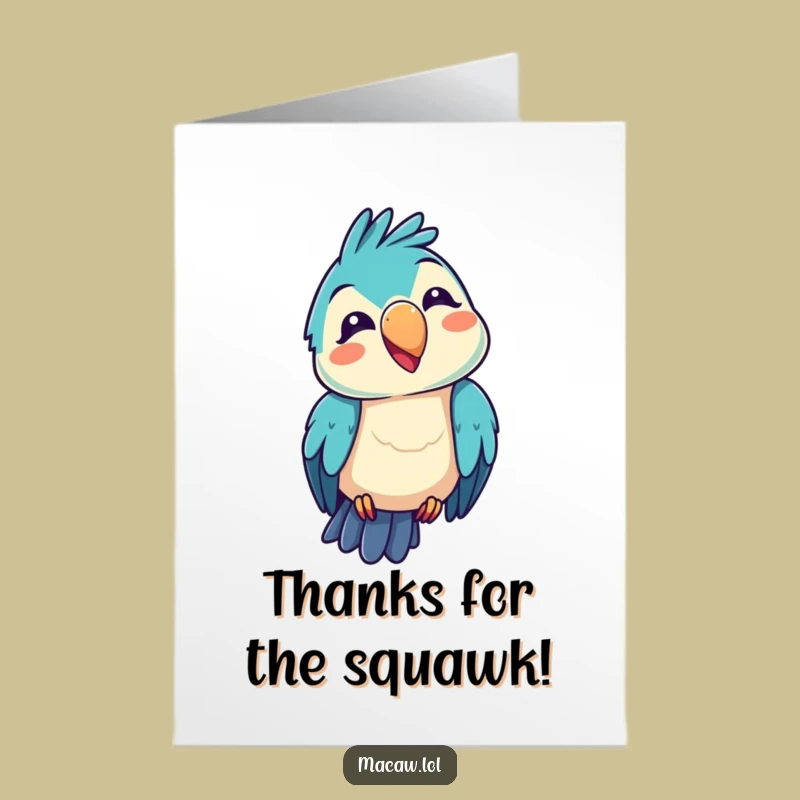 Free Printable Thank You Card: Funny Squawking Macaw Downloadable Gift