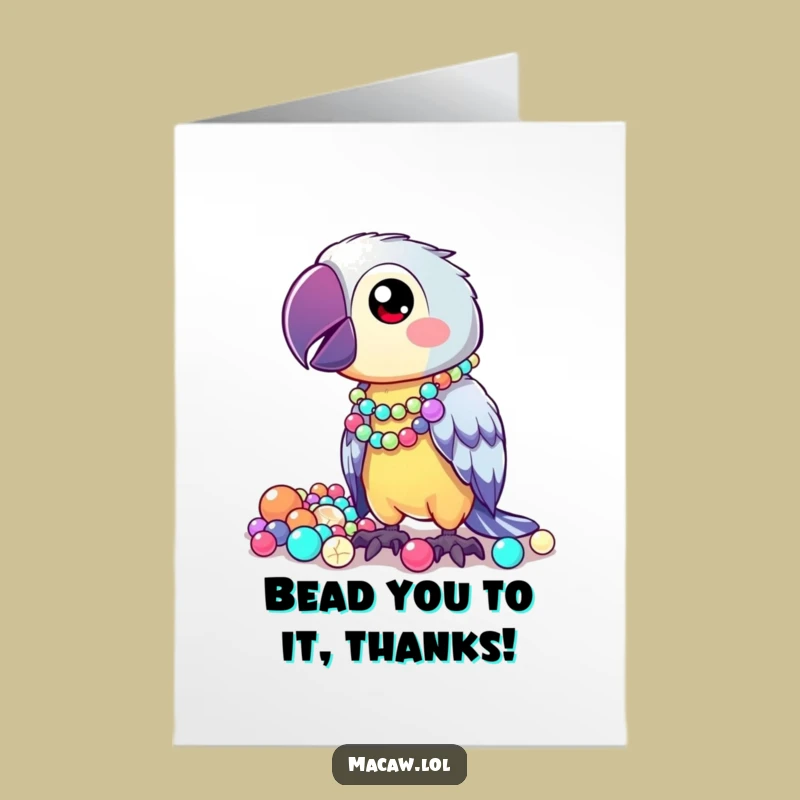 Free Printable Thank You Card: Kawaii Macaw, Beaded Downloadable Gratitude