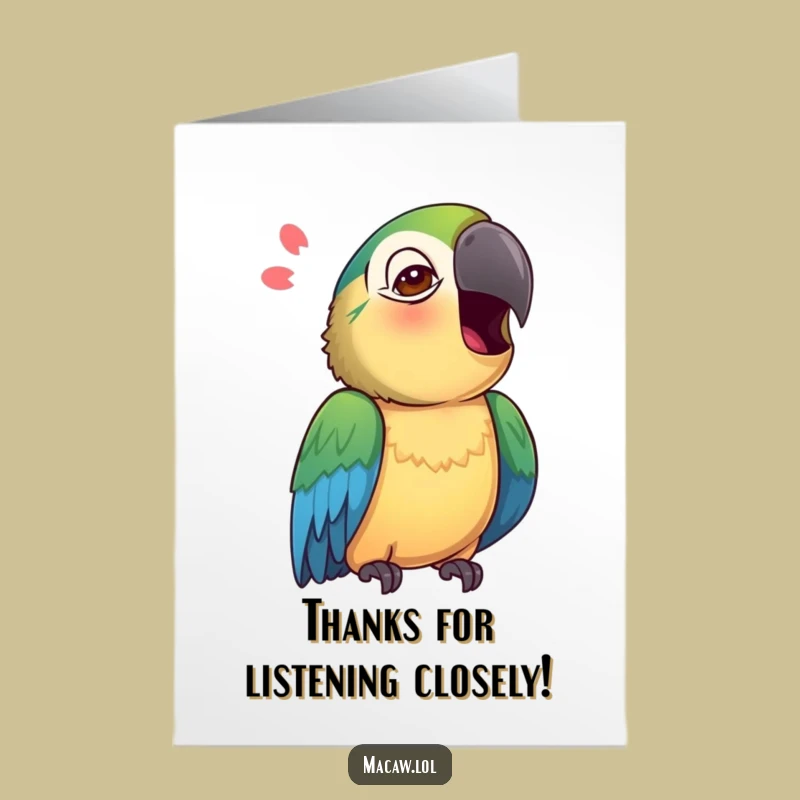 Thank You Macaw Card Free Printable: Curious Echo - Funny Downloadable Greeting