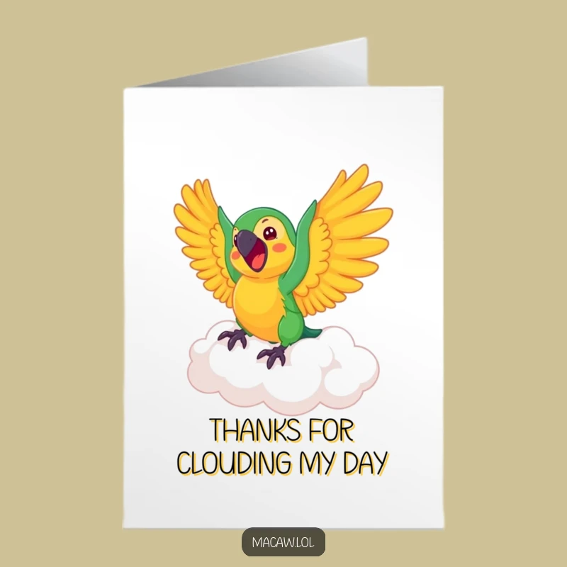 Free Printable Macaw Thank You Card: Funny Cloud Rider Downloadable Gift