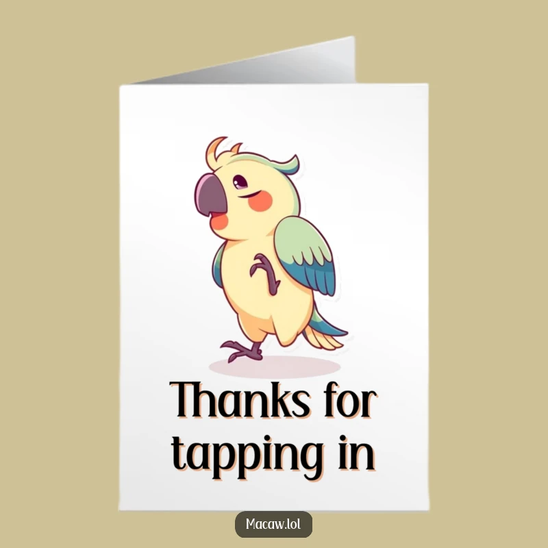 Free Printable Dancing Macaw Thank You Card: Joyful Bird Taps Foot to Say Thanks