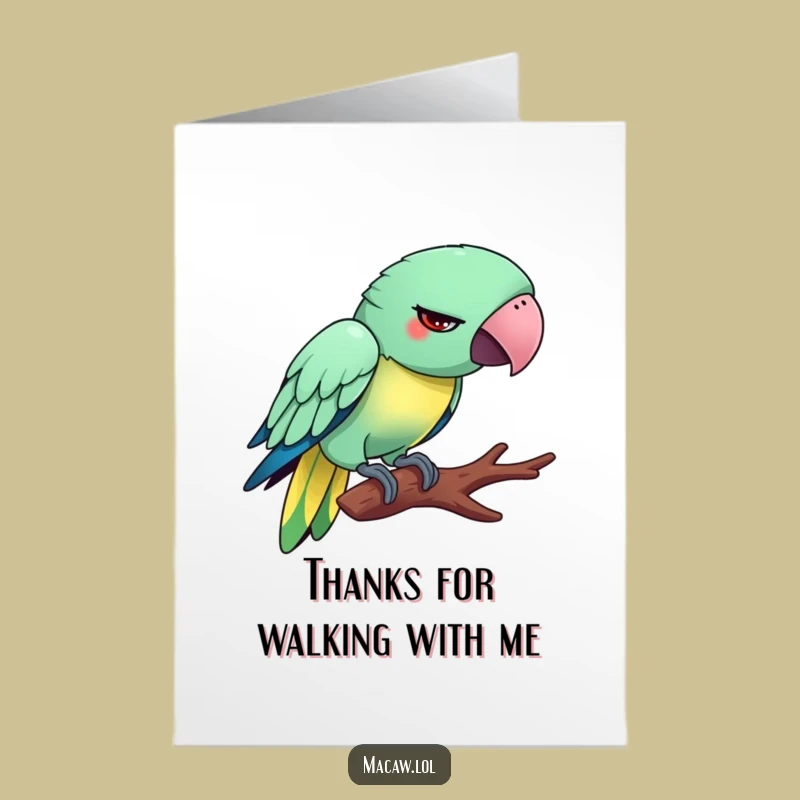 Free Printable Thank You Card: Funny Tiptoeing Macaw Downloadable Gift