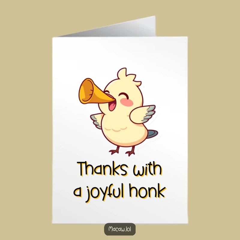 Free Printable Thank You Card: Happy Bird Honks Horn for a Cheerful Downloadable Gift