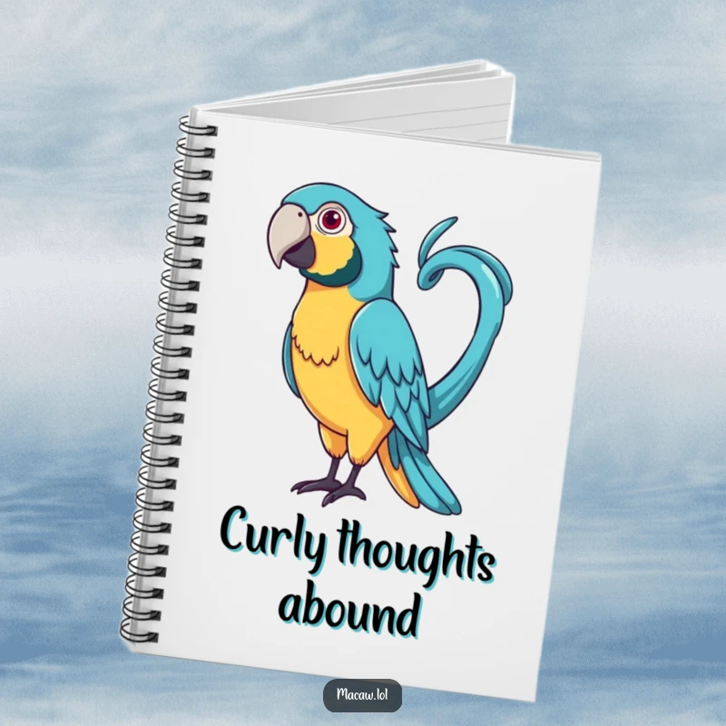 Funny Curly Tail Macaw Notebook: A bird with a very long, curly tail playfully whipping it around.