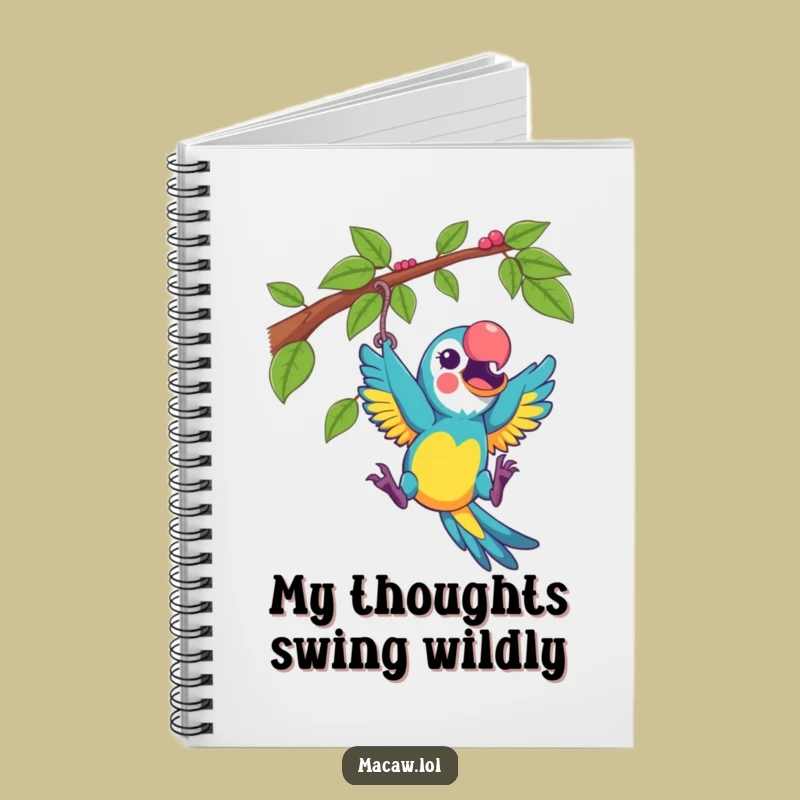 Funny Excited Macaw Swinging Notebook - Jot Down Ideas with Playful Flair