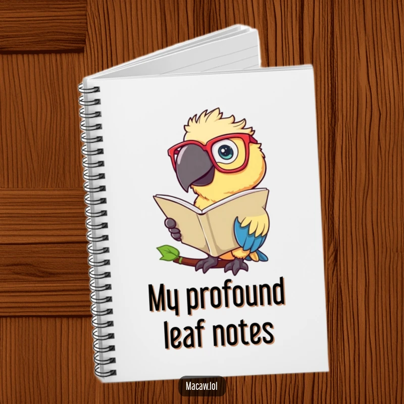 Funny Macaw Notebook: A notebook featuring a scholarly macaw bird with glasses reading a large leaf.