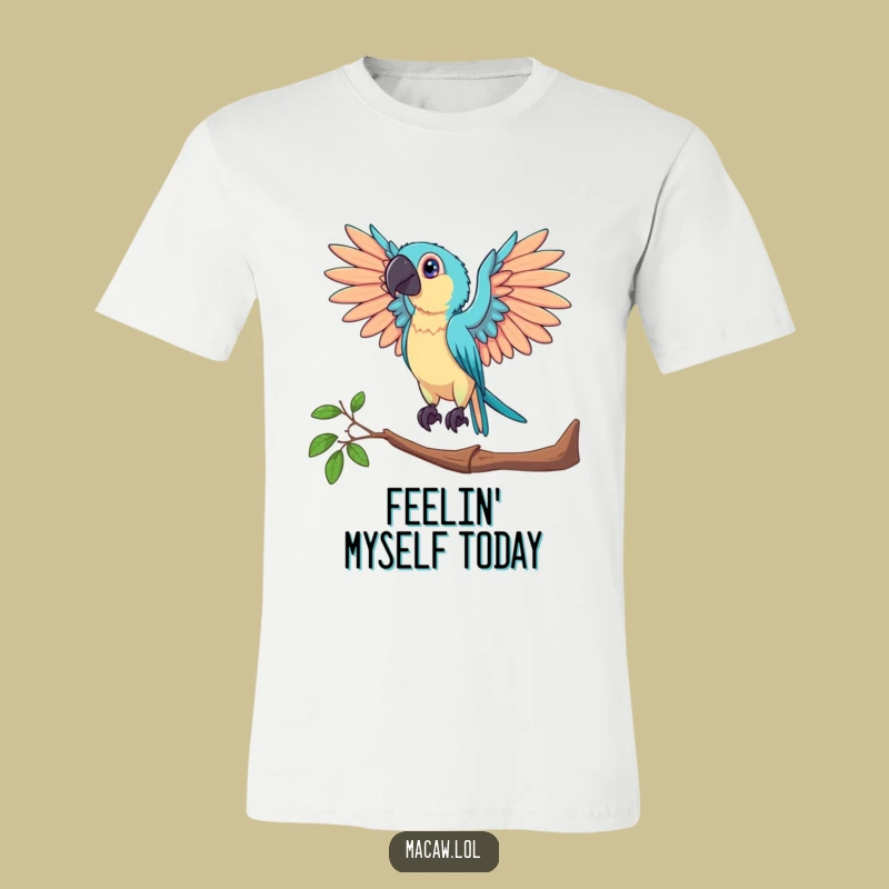Funny Dramatic Macaw T-Shirt: Posed Bird's Winged Display Tee Gift