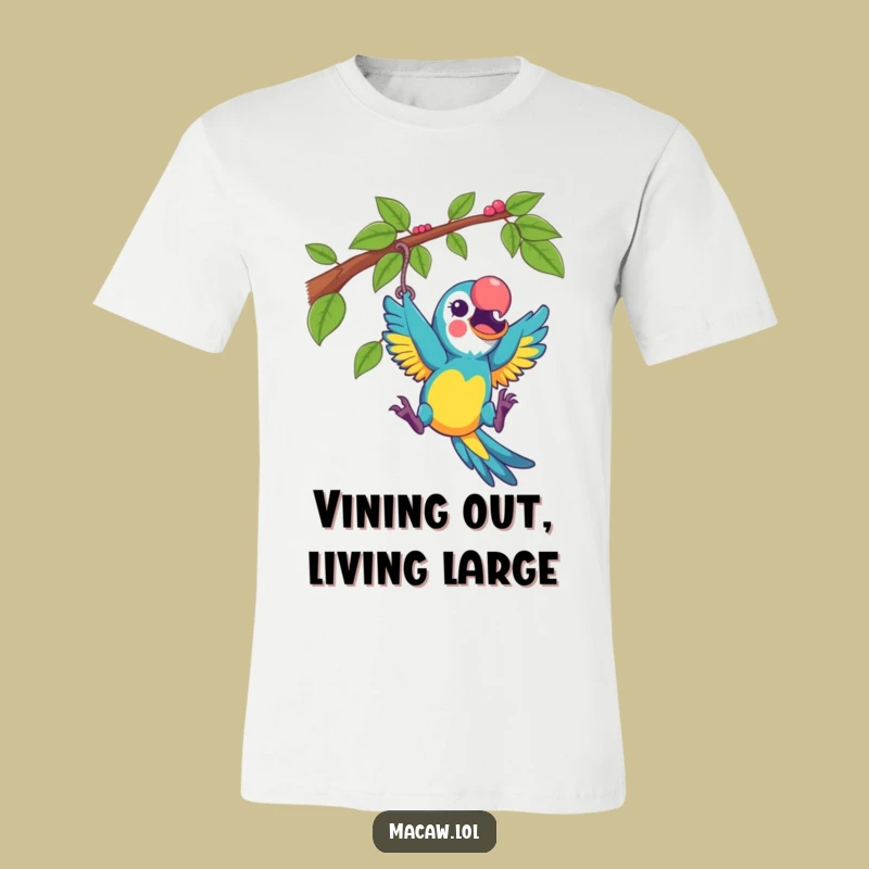 Funny Excited Macaw Swinging T-Shirt - Vibrant Humorous Gift for Fun Lovers