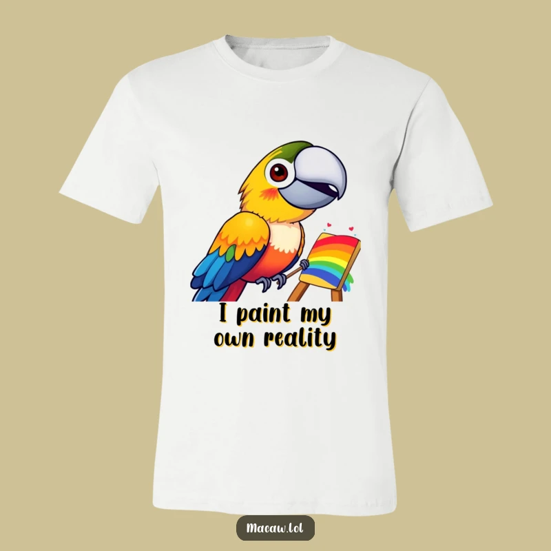 Funny Grinning Macaw Painting Rainbow T-Shirt: Hilarious Bird Art T-Shirt Gift