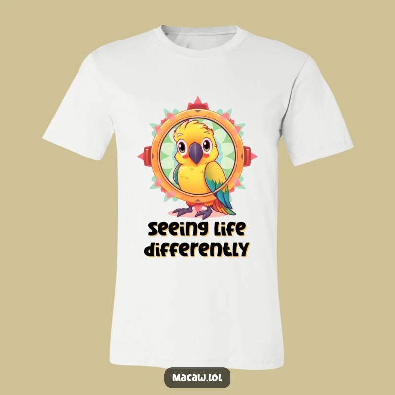 Funny Kaleidoscope Macaw T-Shirt: Curious Bird's Sparkly Visions Tee Gift