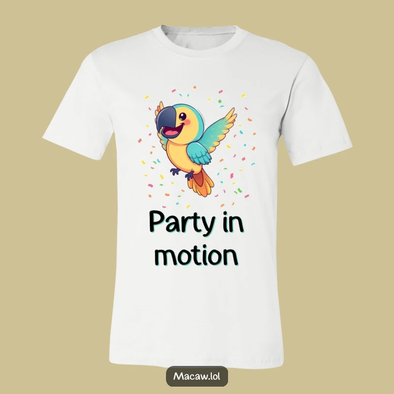 Funny Macaw Confetti T-Shirt: Joyful Smile Tee, Hilarious Party Apparel