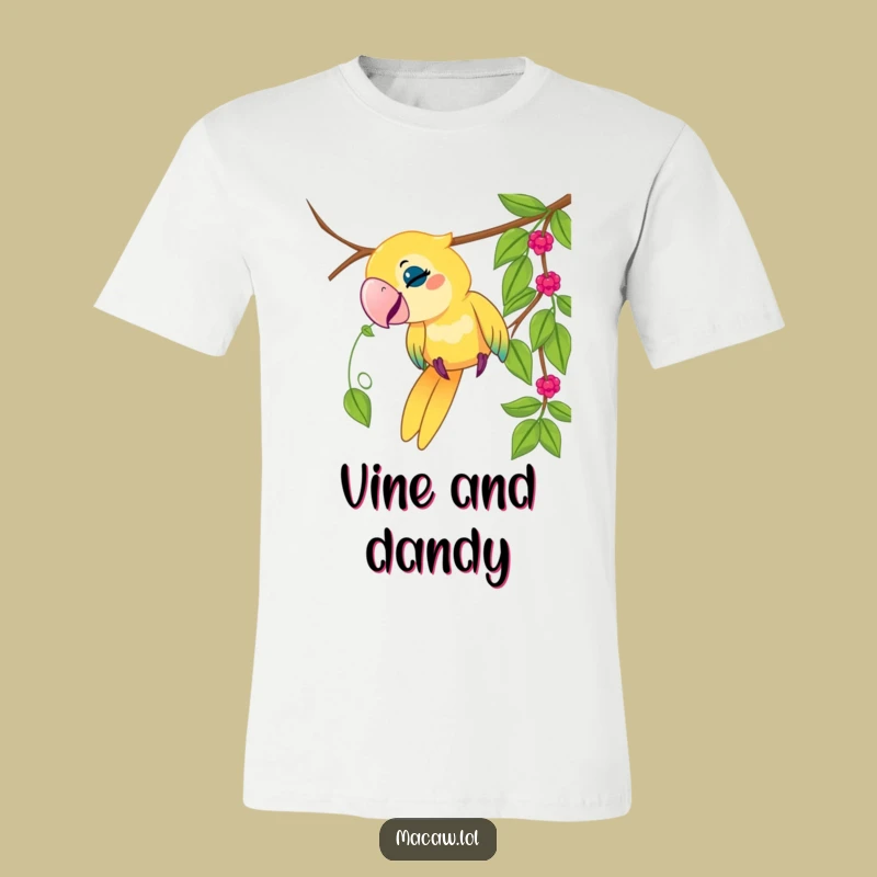 Funny Macaw Vine T-Shirt: Playful Bird's Jungle Tug, Hilarious Gift for Nature Lovers