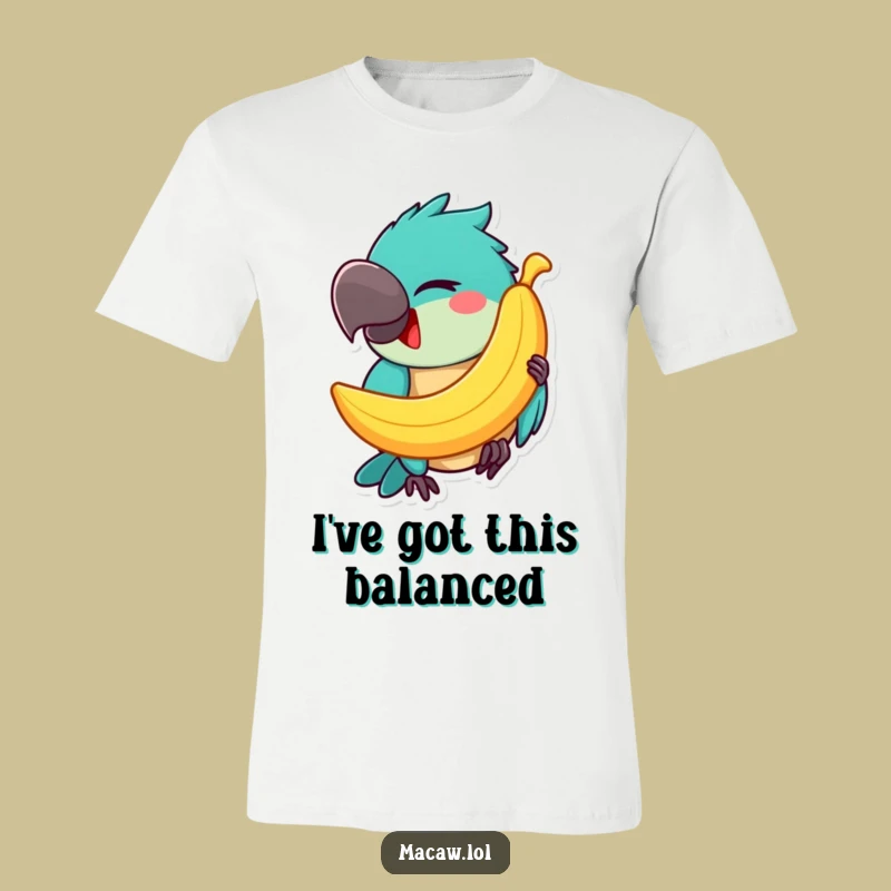 Funny Macaw Banana Balancing T-Shirt: Wearable Humor for Bird Lovers