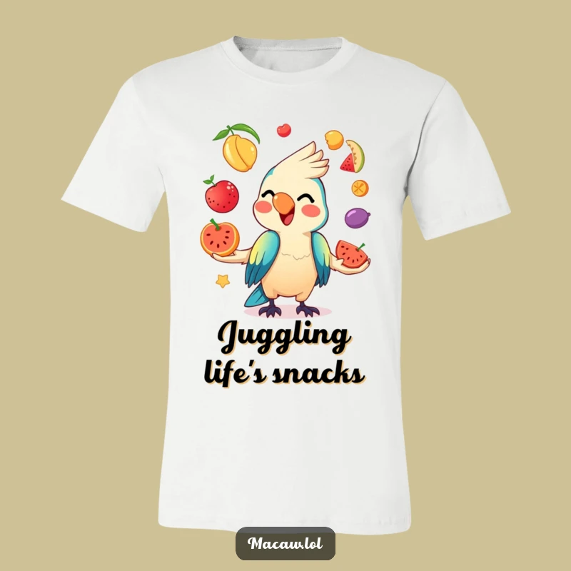 Funny Kawaii Macaw Fruit Juggling T-Shirt: Wear This Bird's Hilarious Juggling Act!