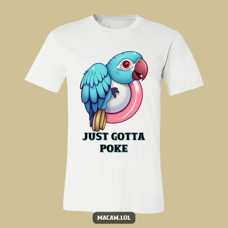 Funny Macaw Button T-Shirt: Playful Bird Tee for Interactive Fun