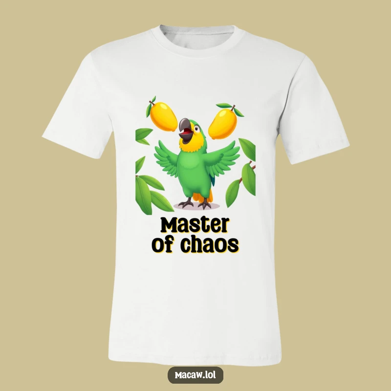 Funny Macaw Juggling Mangoes T-Shirt - Tropical Bird Tee, Hilarious Tropical Gift