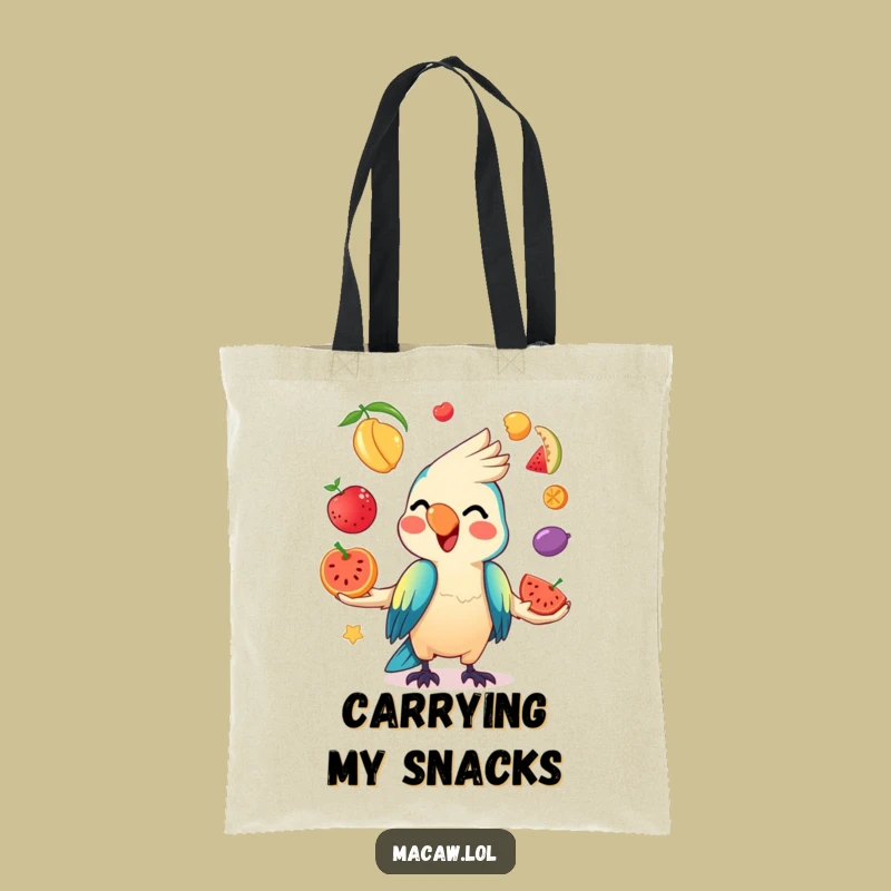 Funny Kawaii Macaw Fruit Juggling Tote Bag: Carry Your Laughs with This Bird!