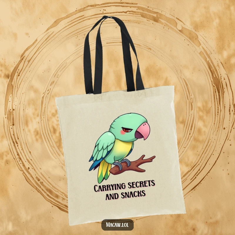Funny Tiptoeing Macaw Tote Bag: A silly bird with a funny facial expression, comically trying to tiptoe on a tree branch.