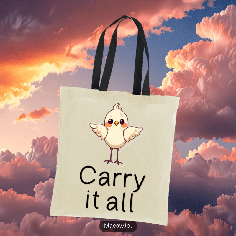 Funny Bird Tote Bag: A proud bird confidently stands on its head, wings gracefully extended, a humorous and practical accessory.