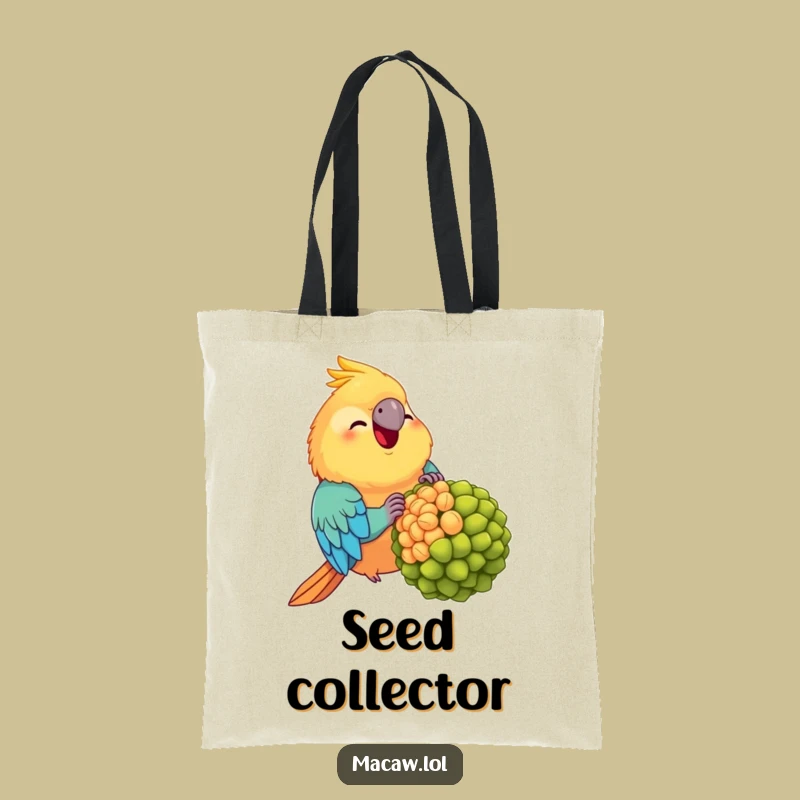Funny Chubby Macaw Tote Bag: Carry Your Goods with a Happy Bird and Giant Seed!