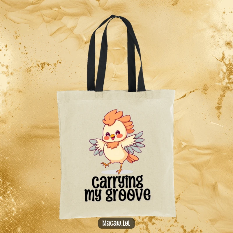 Funny Jigging Bird Tote Bag featuring a fancy bird dancing a jig with a big silly grin, perfect for stylish, humorous carrying.