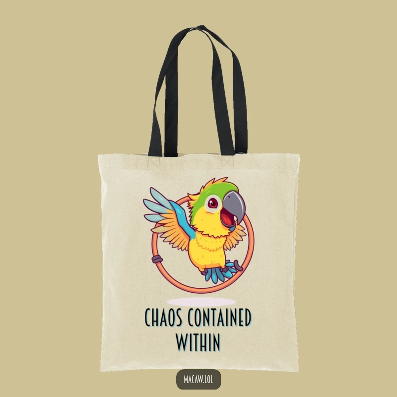 Funny Ruffled Macaw Hoop Tote Bag: Carry Your Humor Everywhere