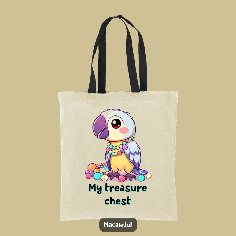 Funny Kawaii Macaw Tote Bag: Bead Collector, Quirky Accessory Gift