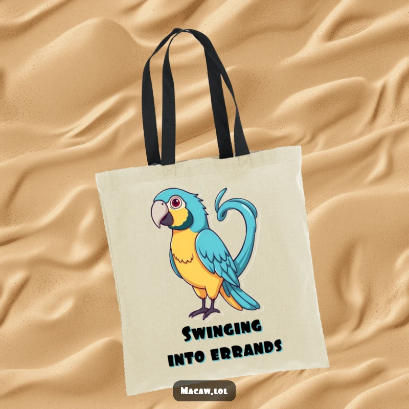 Funny Curly Tail Macaw Tote Bag: A bird with a very long, curly tail playfully whipping it around.